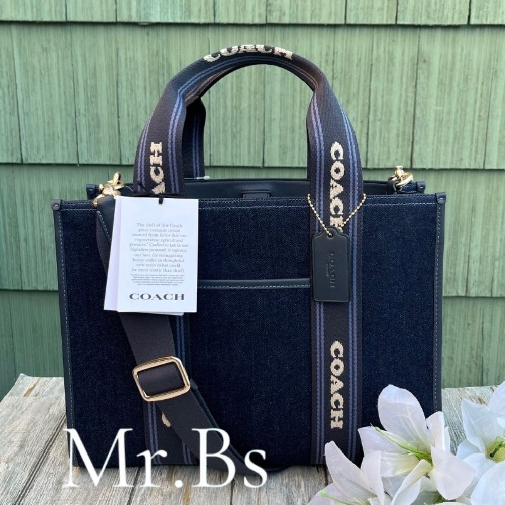 Coach Smith Tote Bag In Regenerative Denim Cotton Purse